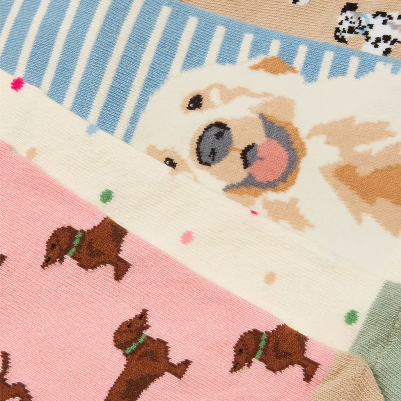 Joules Everyday Womens Socks 5 Pack - Multi Ecru Dog-1