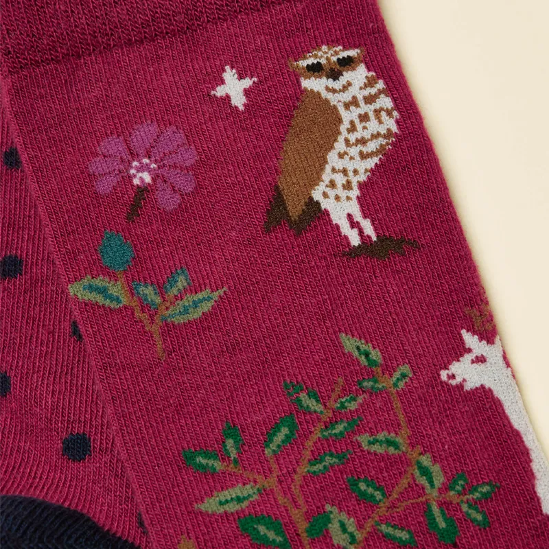 Joules Womens Everyday Socks 2 Pack - Berry Pink/Woodland-1