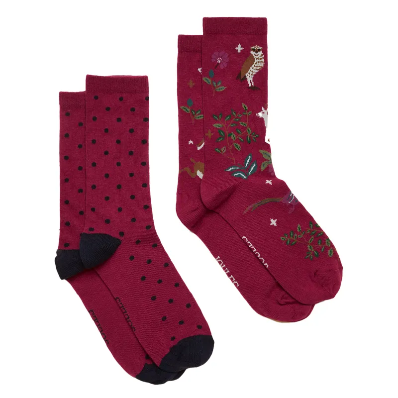 Joules Womens Everyday Socks 2 Pack - Berry Pink/Woodland