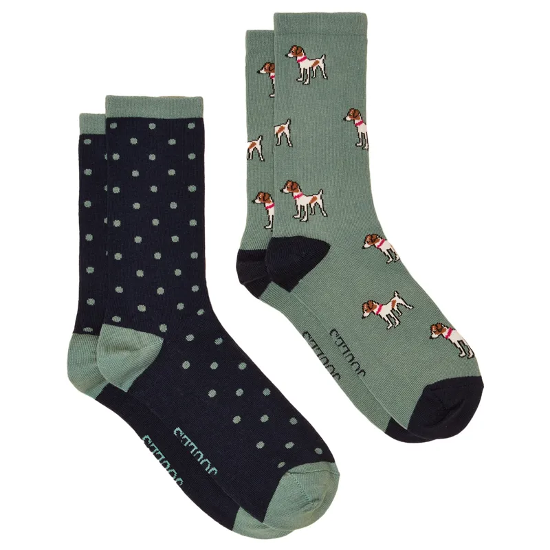 Joules Womens Everyday Socks 2 Pack - Green/Blue