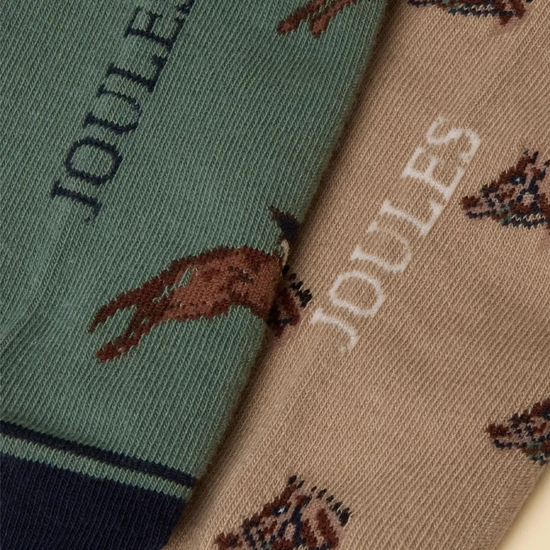 Joules Everyday Womens Socks 2 Pack - Khaki Horse/Neutral Horse-1