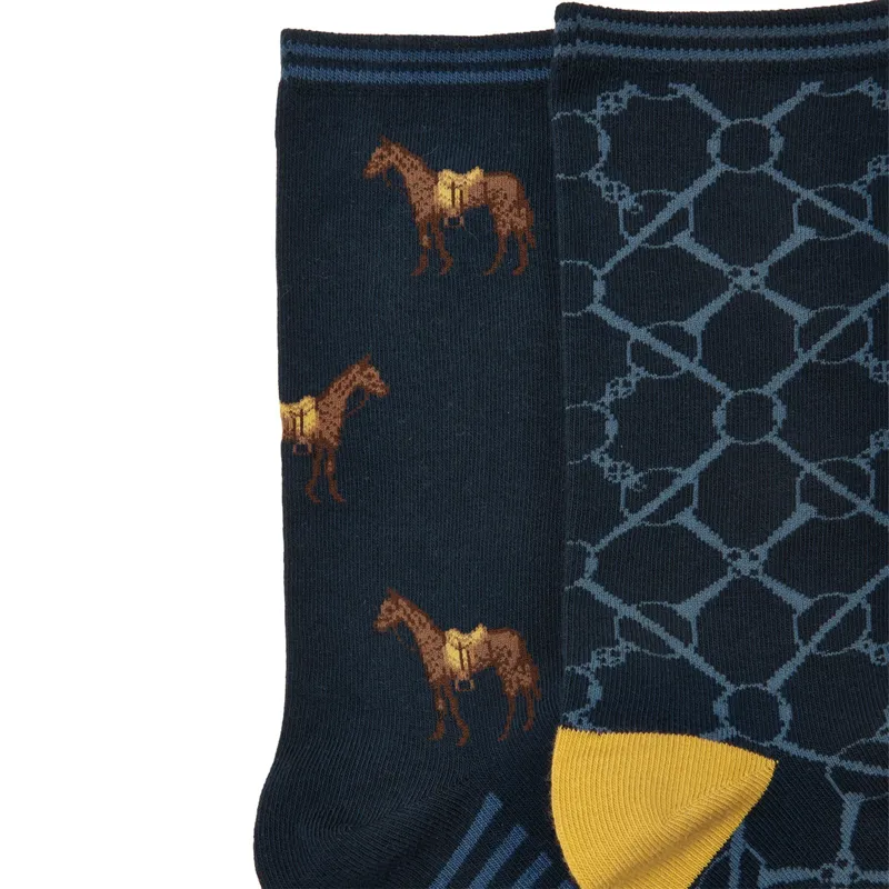 Joules Everyday Womens Socks 2 Pack - Navy Horse-1