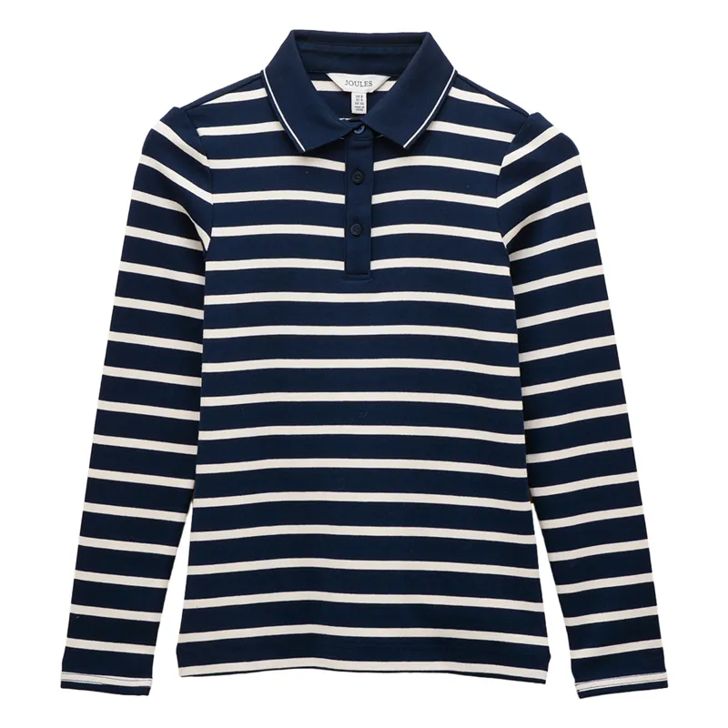 Joules Fairfield Womens Long Sleeve Polo Shirt - Navy/Cream Stripes-1