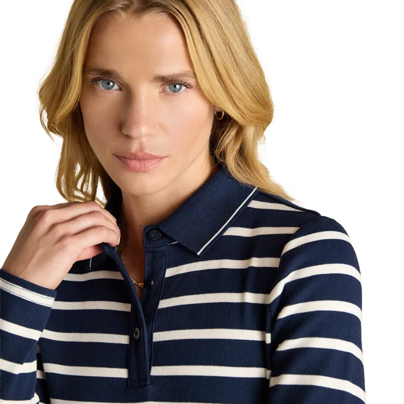 Joules Fairfield Womens Long Sleeve Polo Shirt - Navy/Cream Stripes-3