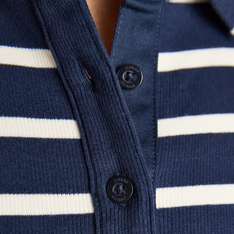 Joules Fairfield Womens Long Sleeve Polo Shirt - Navy/Cream Stripes-4