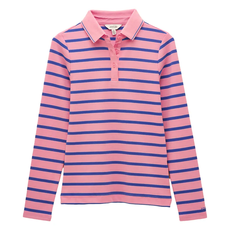 Joules Fairfield Womens Long Sleeve Polo Shirt - Pink/Blue Stripes-1