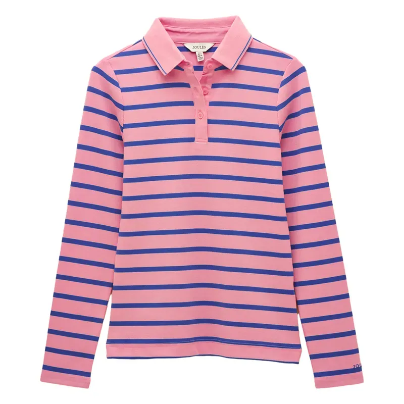 Joules Fairfield Womens Long Sleeve Polo Shirt - Pink/Blue Stripes-3