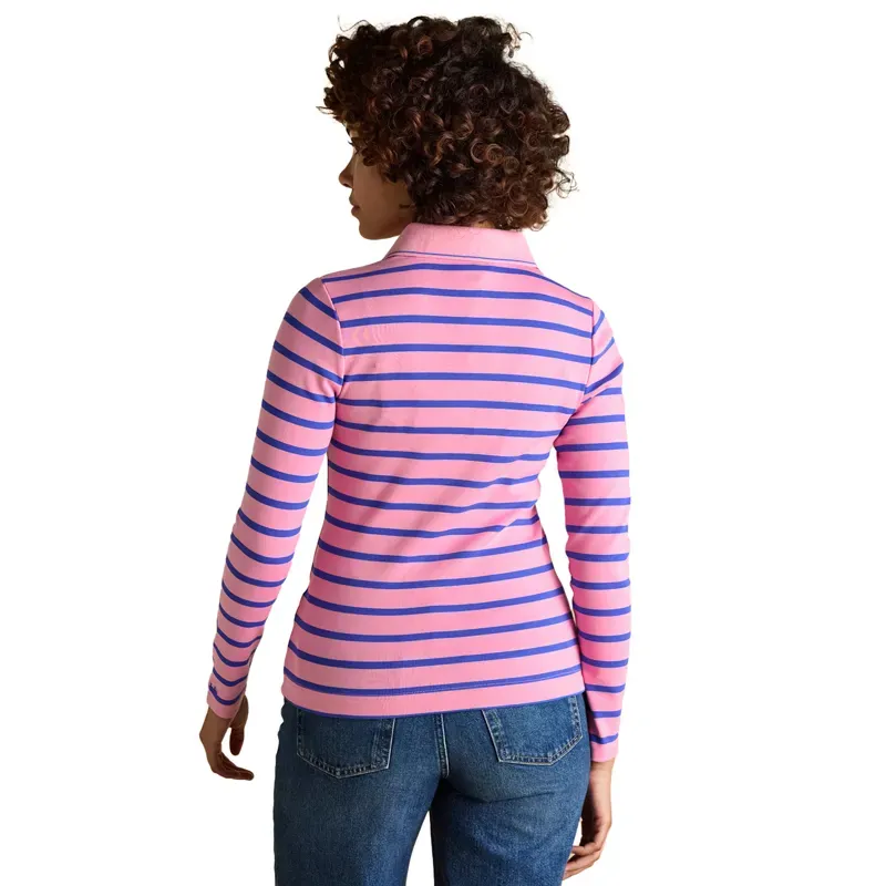 Joules Fairfield Womens Long Sleeve Polo Shirt - Pink/Blue Stripes-4