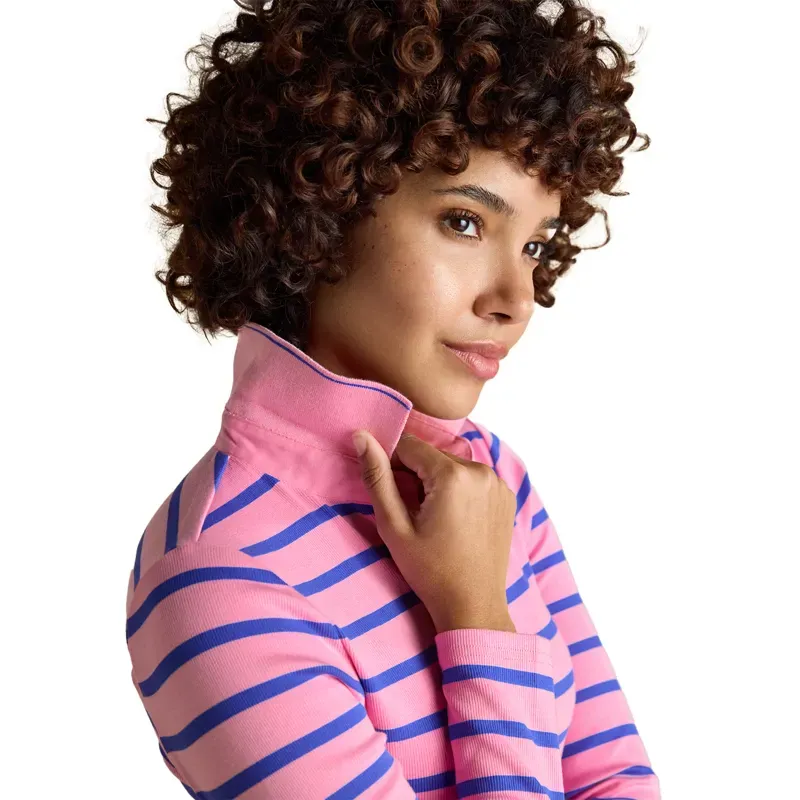 Joules Fairfield Womens Long Sleeve Polo Shirt - Pink/Blue Stripes-6