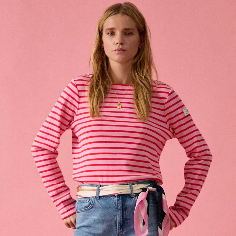 Joules Harbour Womens Long Sleeve Top - Pink/Red Stripe-1