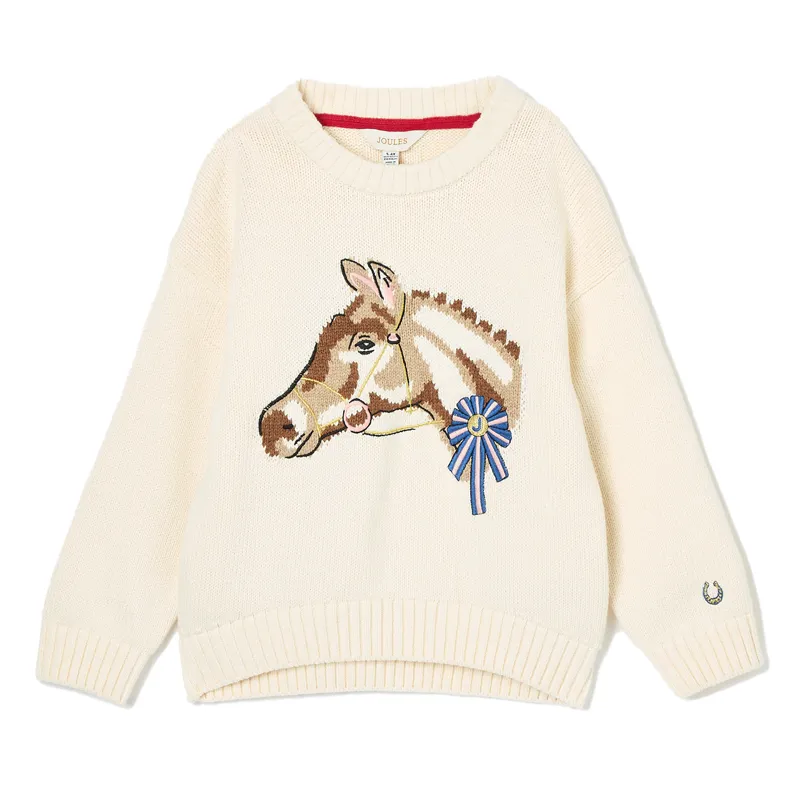 Joules Hattie Junior Girls Knitted Jumper - Cream/Horses