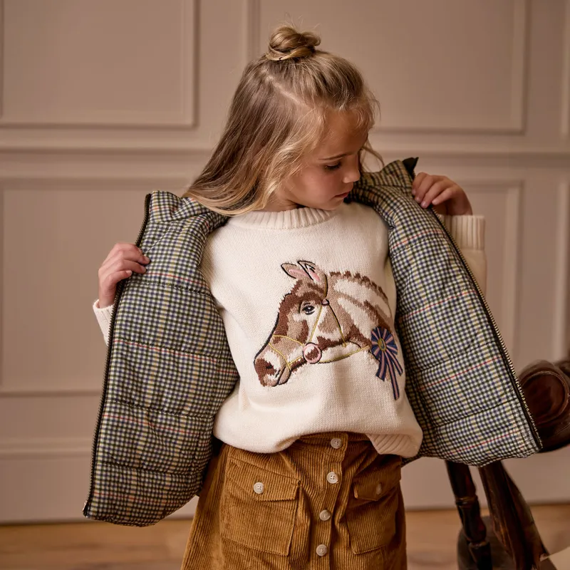 Joules Hattie Junior Girls Knitted Jumper - Cream/Horses-3