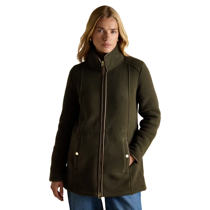 Joules Heritage Womens Longline Zip Up Polar Fleece Jacket - Green