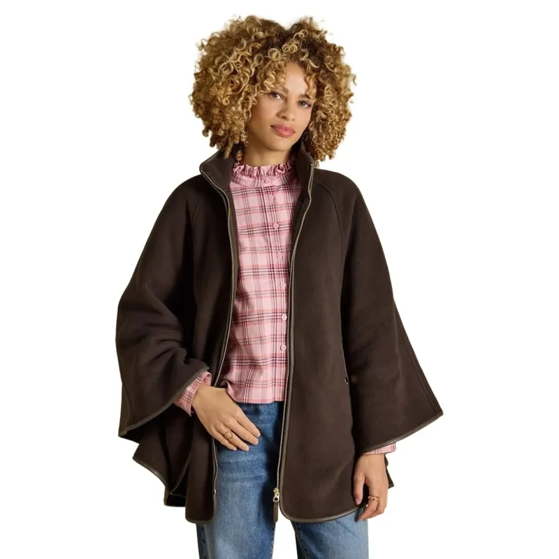Joules Heritage Polar Fleece Womens Longline Cape - Chocolate Brown-1