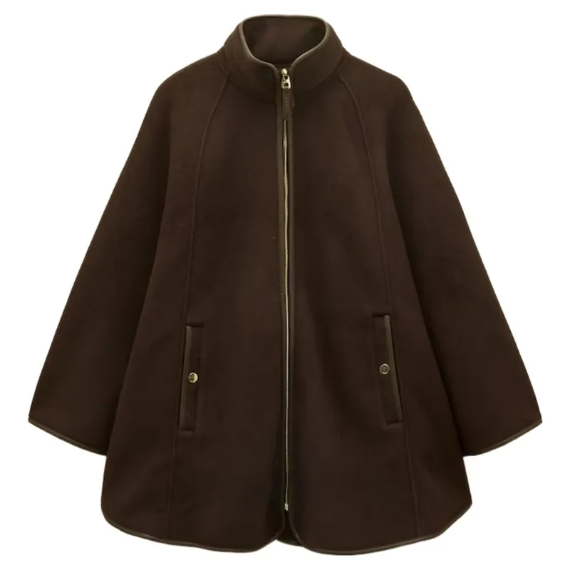 Joules Heritage Polar Fleece Womens Longline Cape - Chocolate Brown-2
