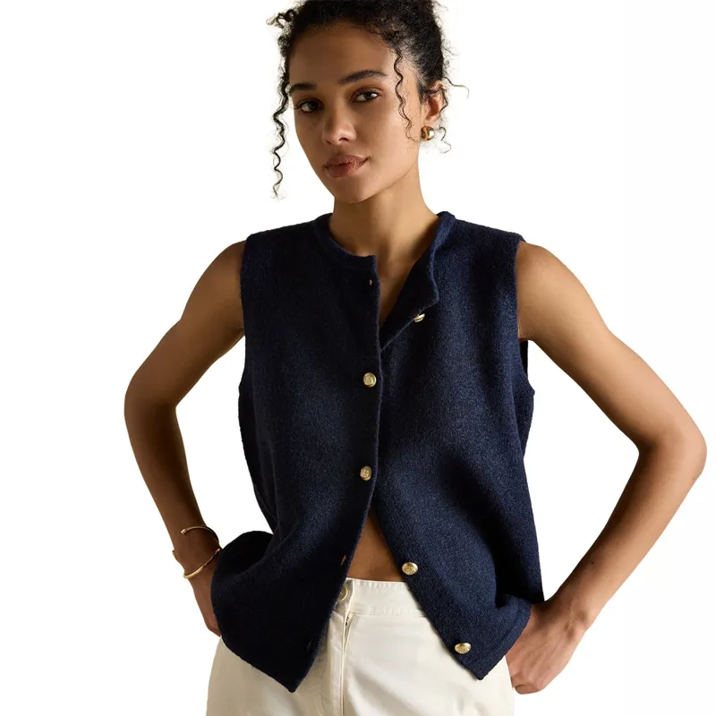 Joules Holly Womens Button Through Knit Vest - Navy-3