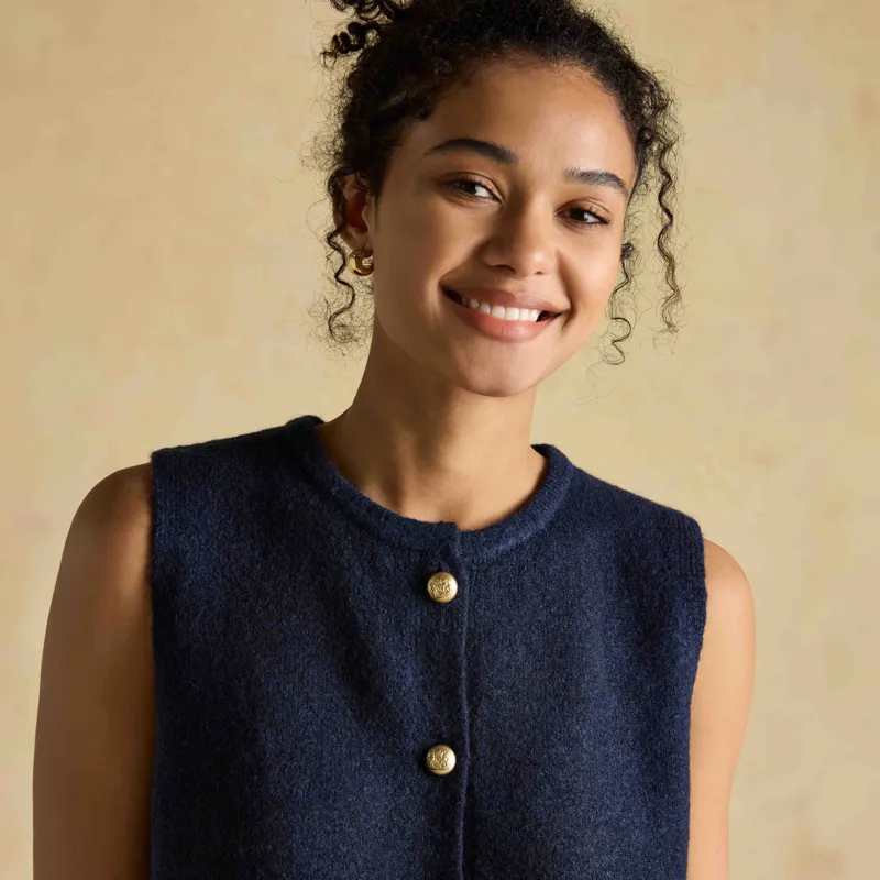 Joules Holly Womens Button Through Knit Vest - Navy-4