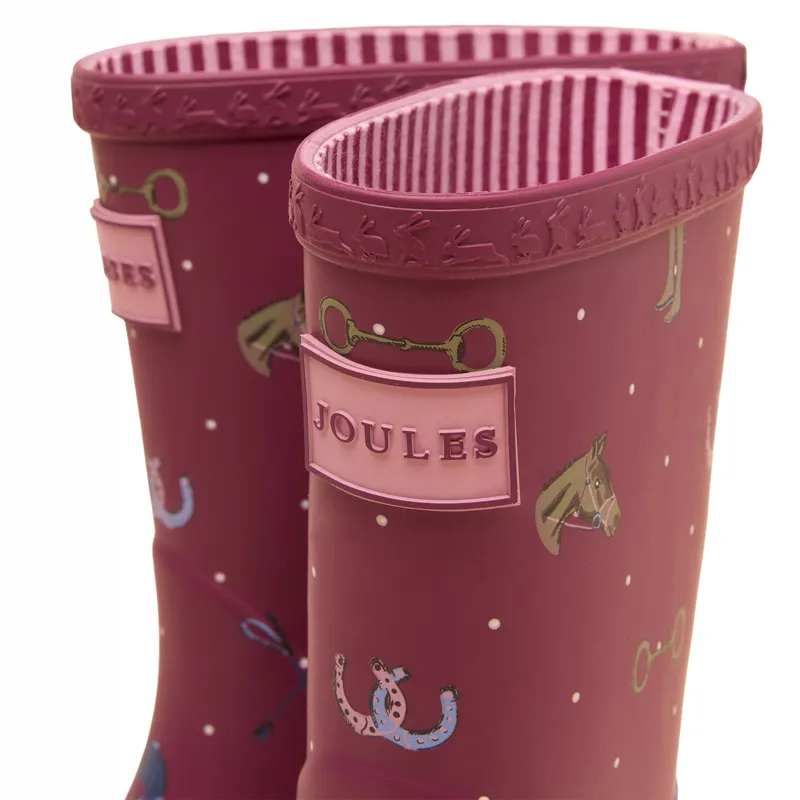 Joules Printed Junior Wellies - Berry Pink Horse-4