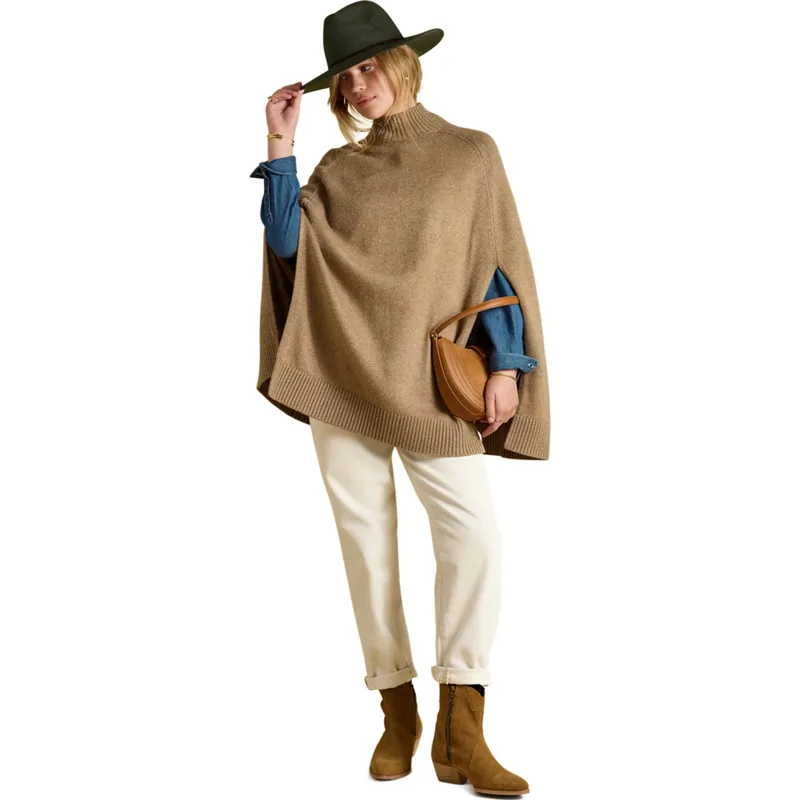 Joules Womens Knitted Cape - Tan/Horse Intarsia-5