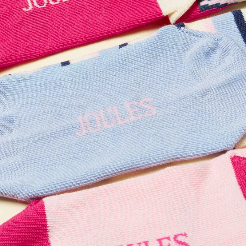 Joules Neat Feet Junior Girls Socks 3 Pack - Hold Your Horses/Pink/Blue-2