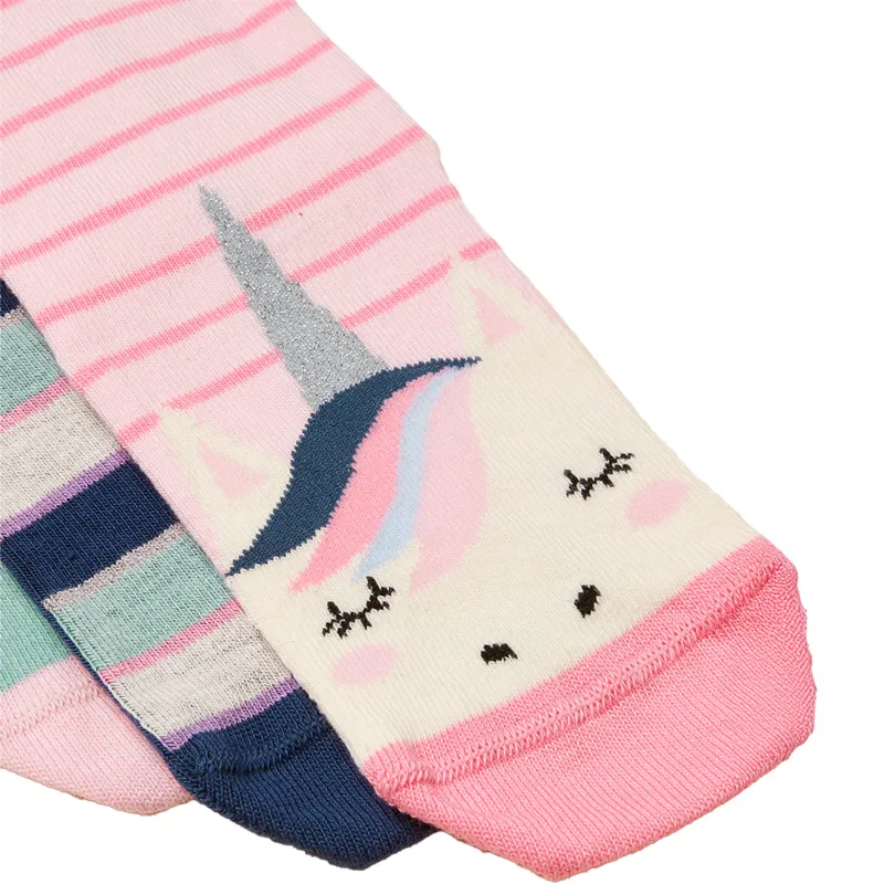 Joules Neat Feet Junior Girls Socks 3 Pack - Unicorn/Pink/Green-1