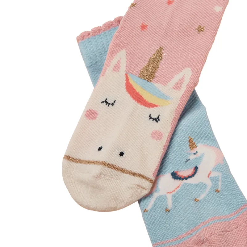Joules Neat Feet Junior Girls Socks 2 Pack - Pink/Unicorn-1