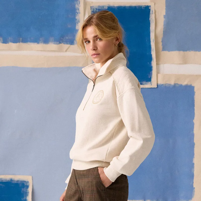 Joules Racquet Womens 1/4 Zip Sweatshirt - Oatmeal-1