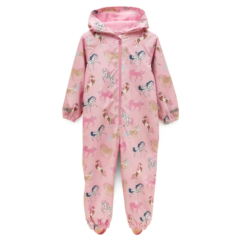 Joules Raindrop Junior Girls Rain Suit - Pink/Horse