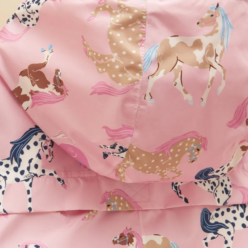 Joules Raindrop Junior Girls Rain Suit - Pink/Horse-3