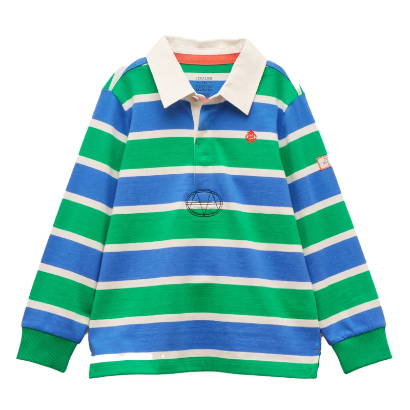Joules Junior Boys Rugby Shirt - Green/Blue Stripe-1