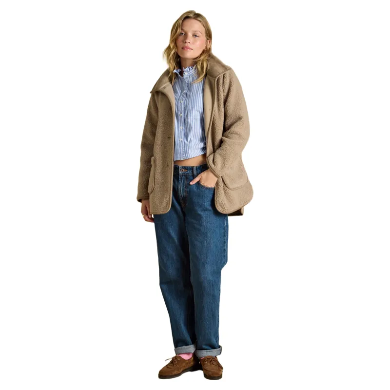 Joules Sadie Longline Button Through Fleece Jacket - Mushroom-4