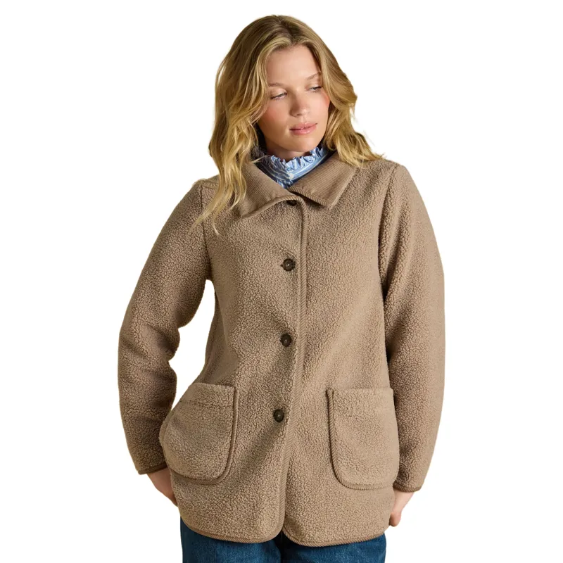 Joules Sadie Longline Button Through Fleece Jacket - Mushroom