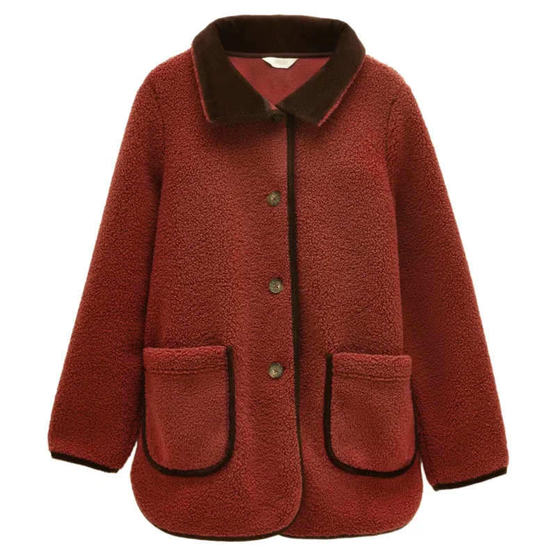 Joules Sadie Longline Button Through Fleece Jacket - Burnt Orange-1