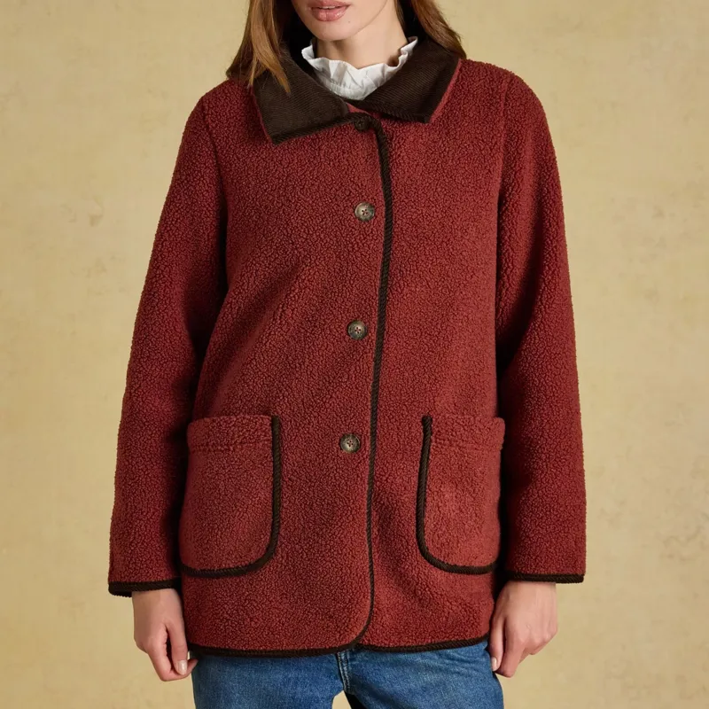 Joules Sadie Longline Button Through Fleece Jacket - Burnt Orange-2