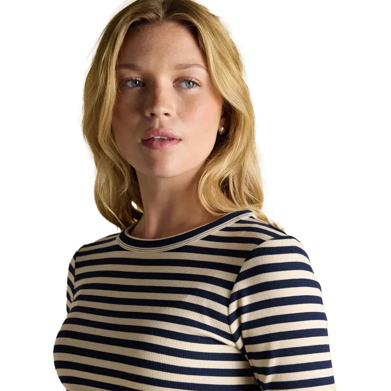 Joules Sophie Womens Ribbed Long Sleeve T-Shirt - Navy/Oatmeal Stripe-2