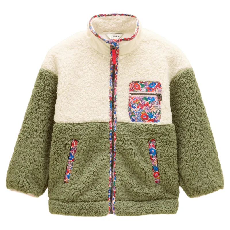 Joules Tilly Junior Girls Zip Through Borg Fleece - Khaki