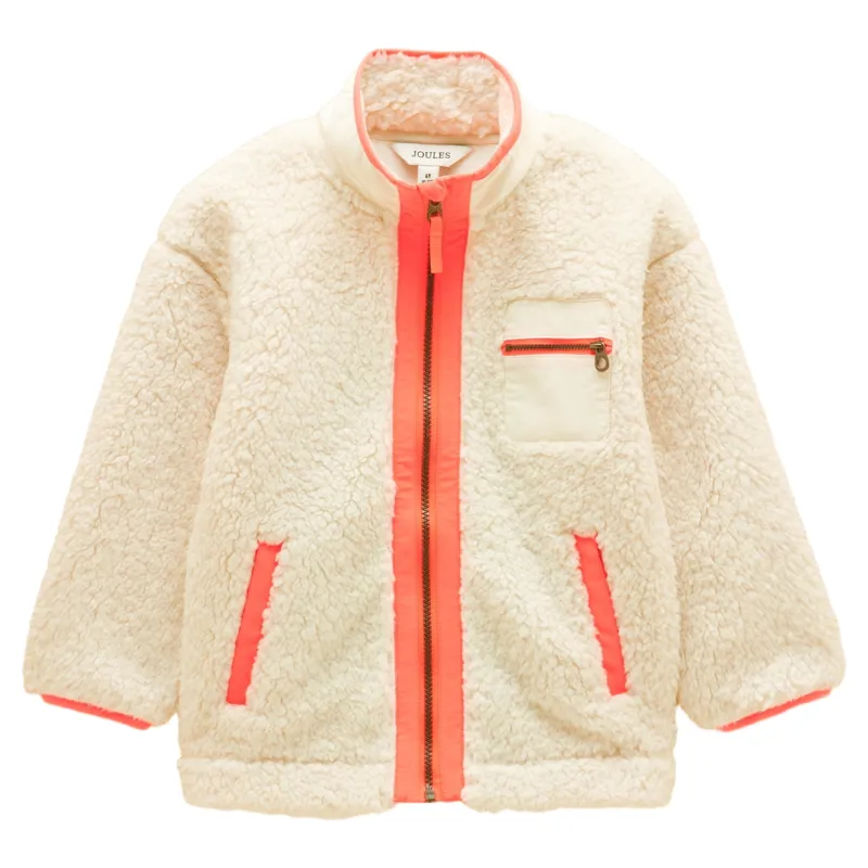 Joules Tilly Junior Girls Zip Through Borg Fleece - Cream