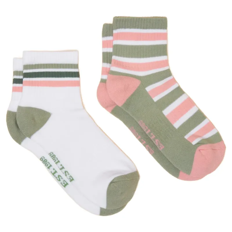 Joules Volley Womens Tennis Socks 2 Pack - Green/Pink