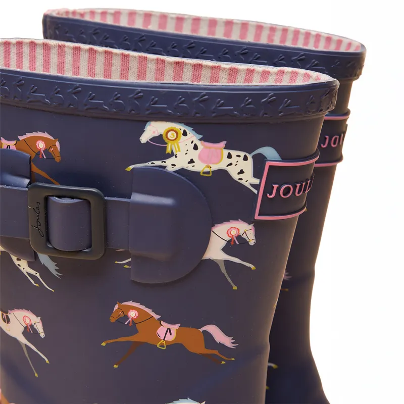 Joules Print Junior Girls Mid Height Wellies - Navy/Pink-2