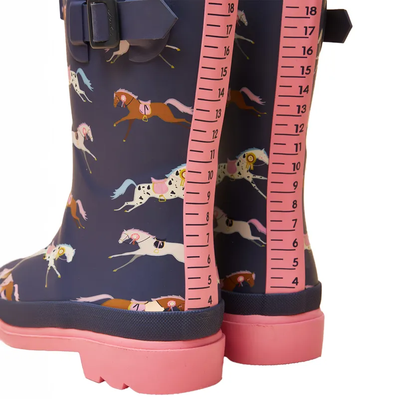 Joules Print Junior Girls Mid Height Wellies - Navy/Pink-3