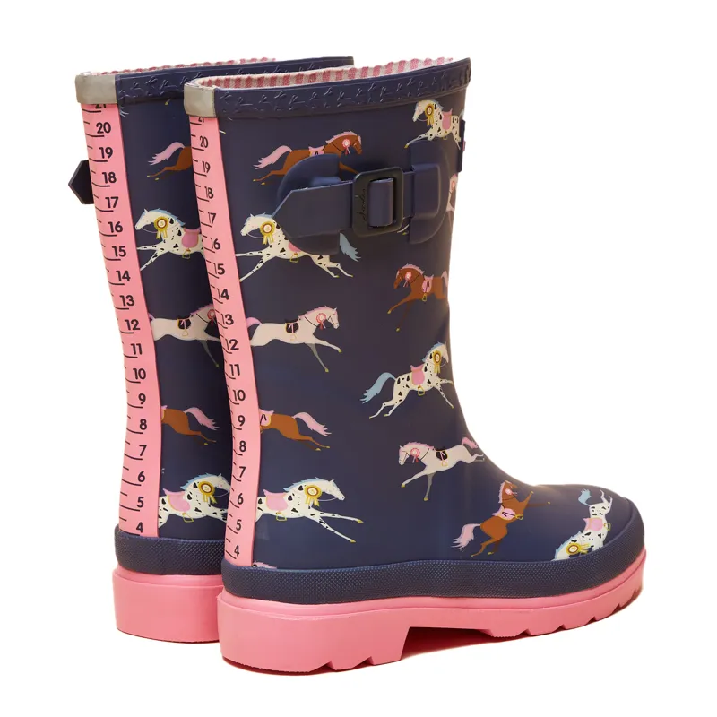 Joules Print Junior Girls Mid Height Wellies - Navy/Pink-5