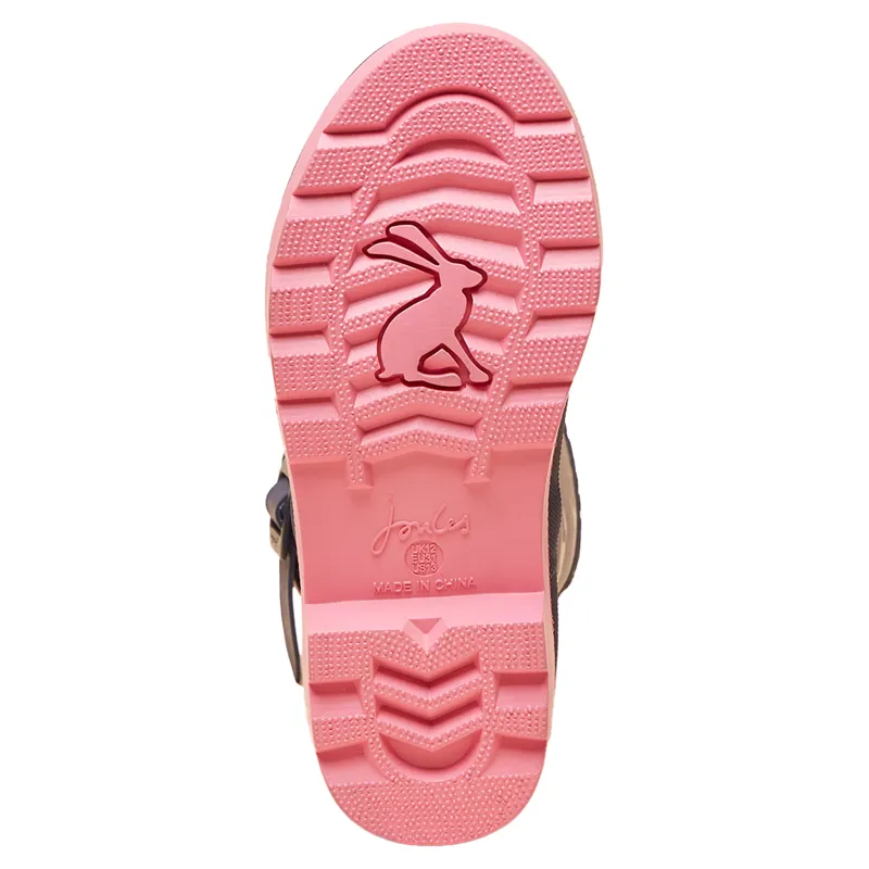 Joules Print Junior Girls Mid Height Wellies - Navy/Pink-4