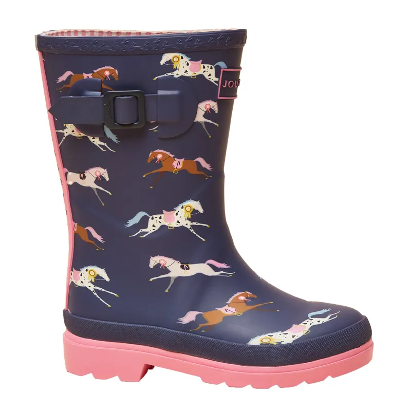 Joules Print Junior Girls Mid Height Wellies - Navy/Pink-1