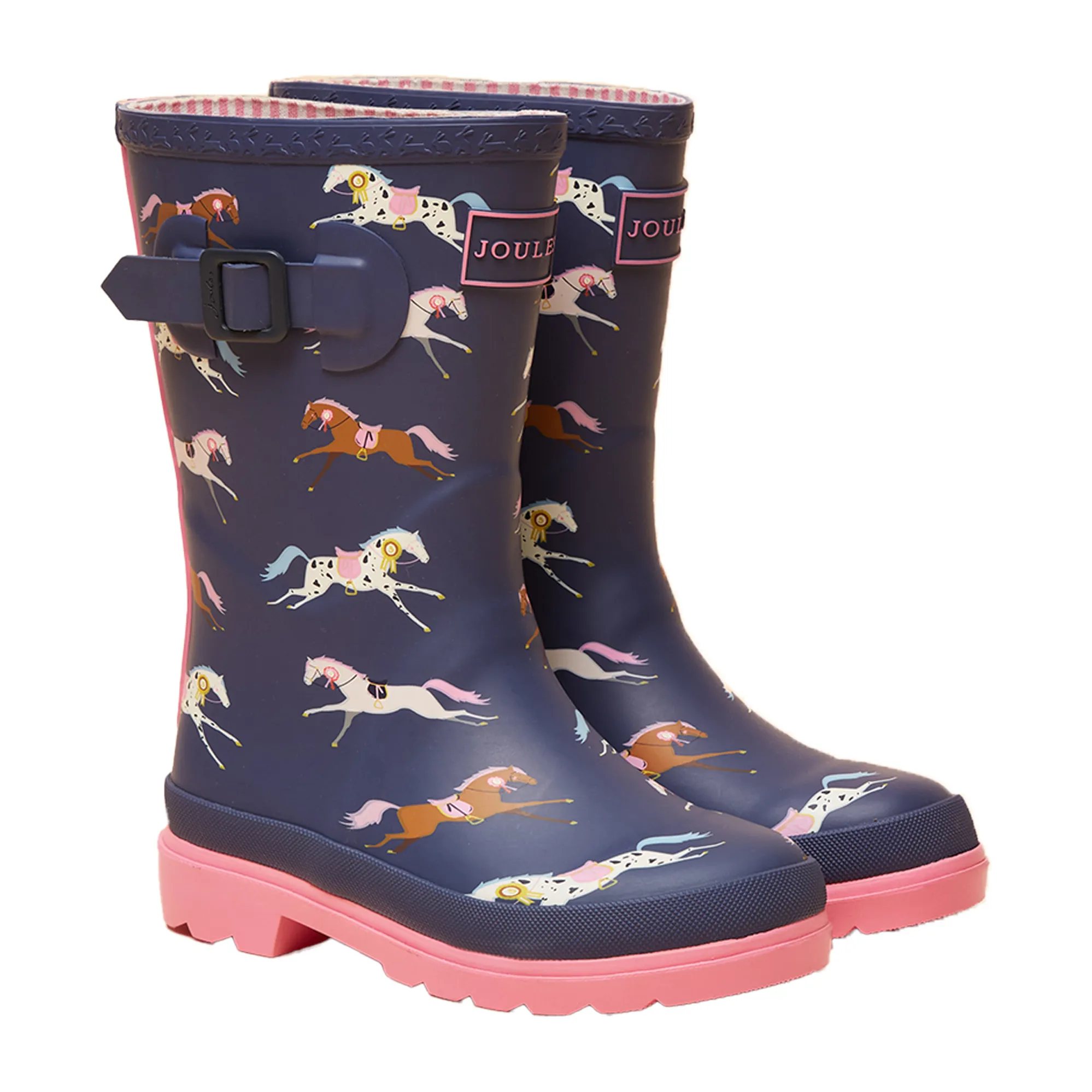 Joules Print Junior Girls Mid Height Wellies Navy/Pink