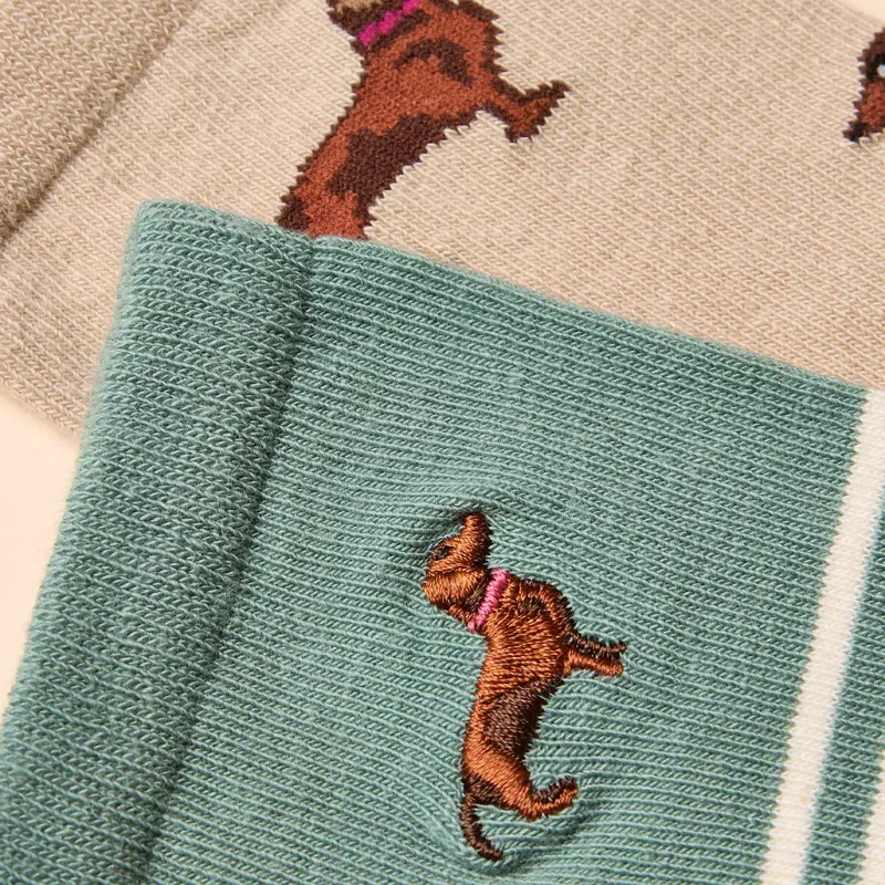 Joules Womens Everyday Socks 2 Pack - Khaki/Cream-1