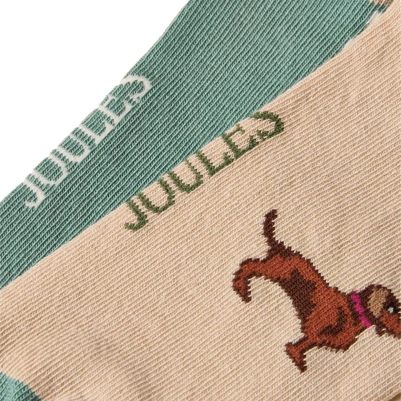 Joules Womens Everyday Socks 2 Pack - Khaki/Cream-2