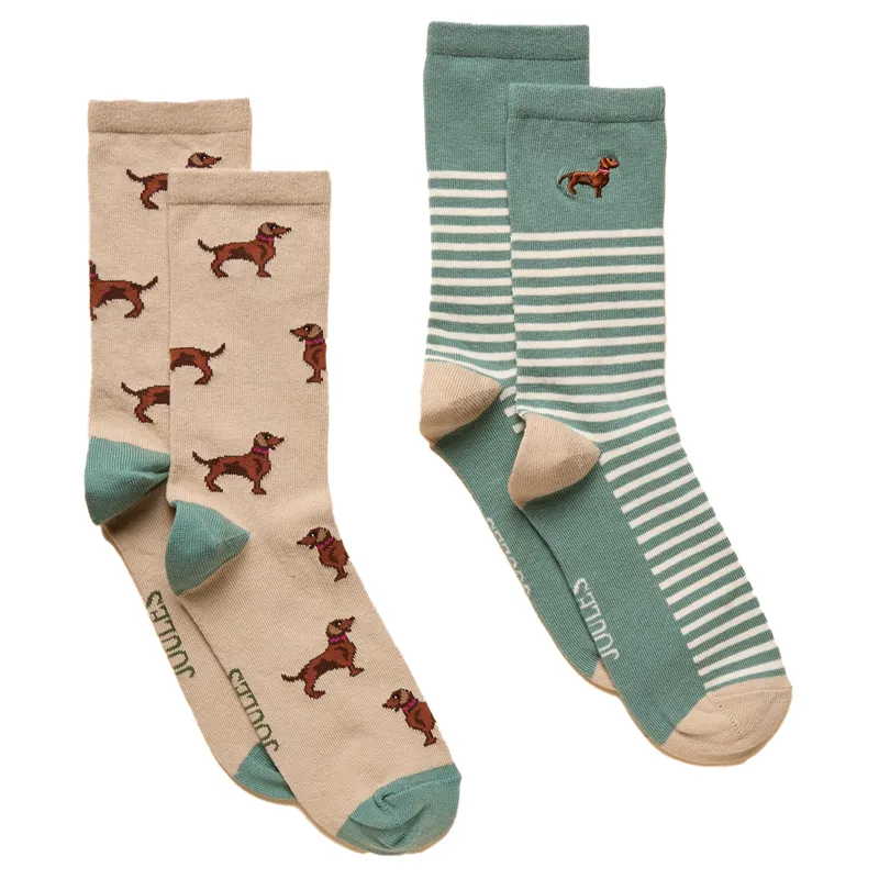 Joules Womens Everyday Socks 2 Pack - Khaki/Cream