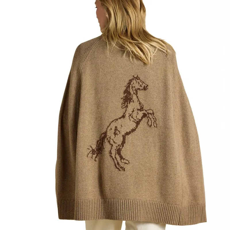 Joules Womens Knitted Cape - Tan/Horse Intarsia-1