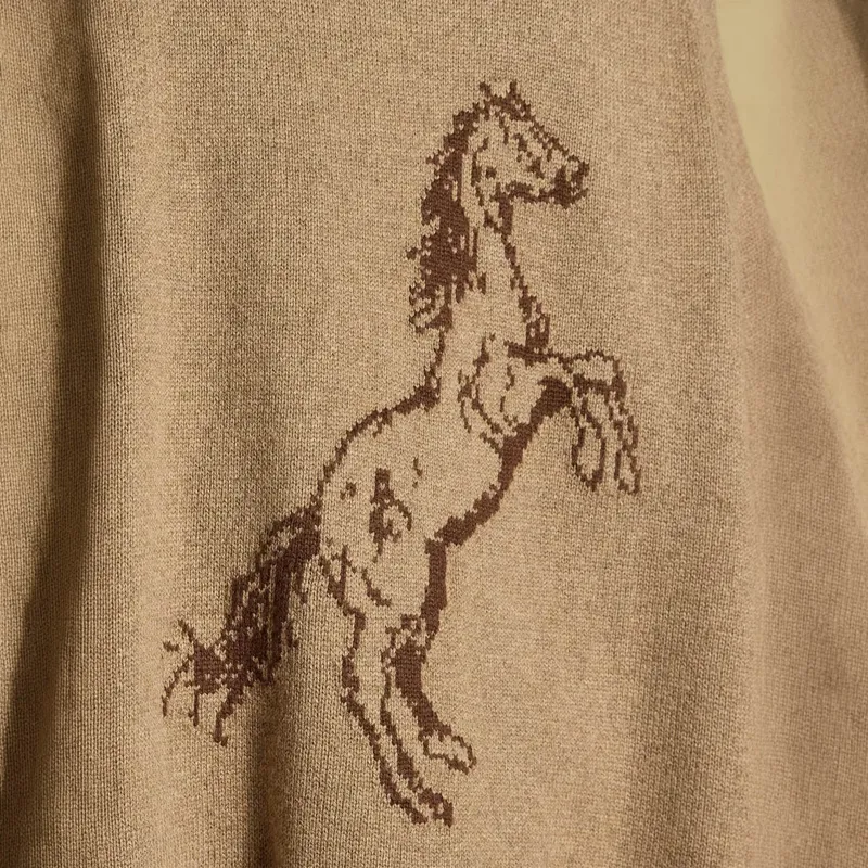 Joules Womens Knitted Cape - Tan/Horse Intarsia-4
