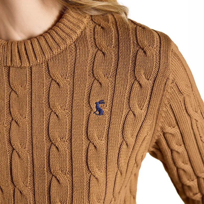 Joules Classic Cable Cotton Womens Crew Neck Jumper - Camel-6